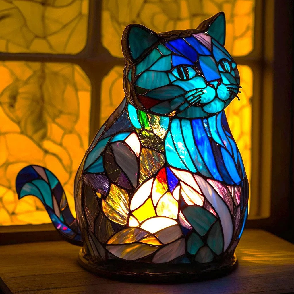 Maisone – Magical Cat Lamp in Coloured Glass