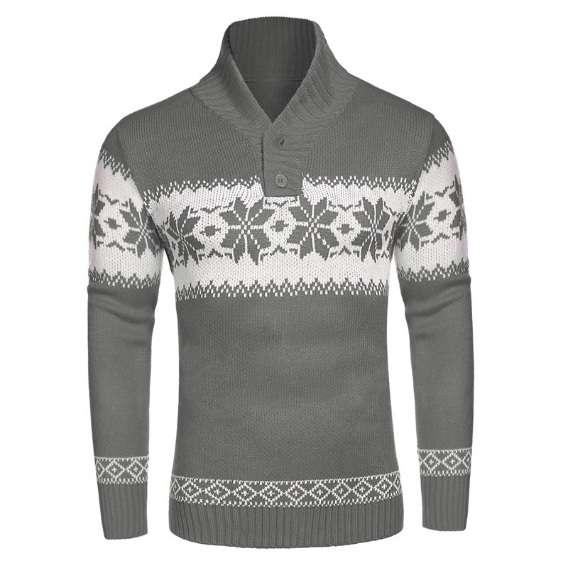 Langärmeliger Weihnachts-Jacquard-Strickpullover für Herren
