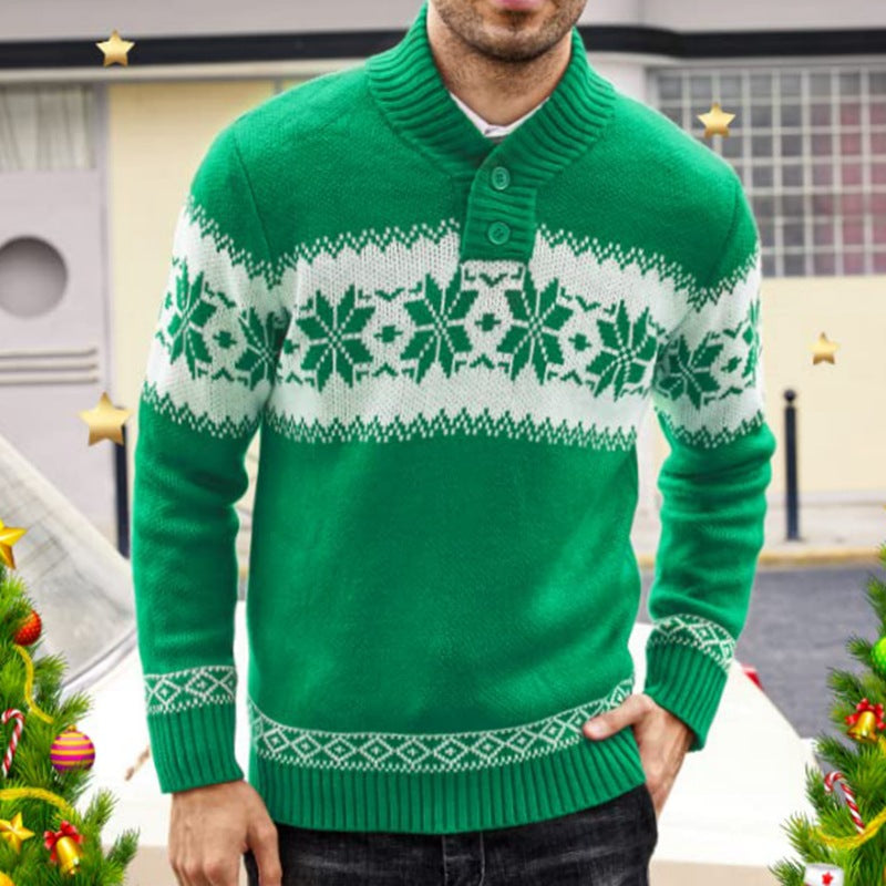 Langärmeliger Weihnachts-Jacquard-Strickpullover für Herren