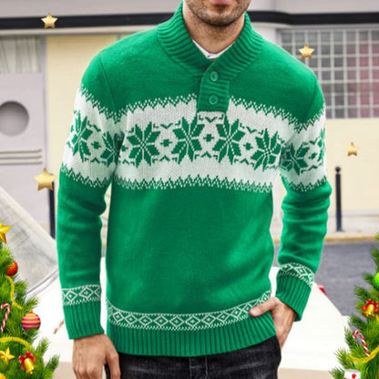 Langärmeliger Weihnachts-Jacquard-Strickpullover für Herren