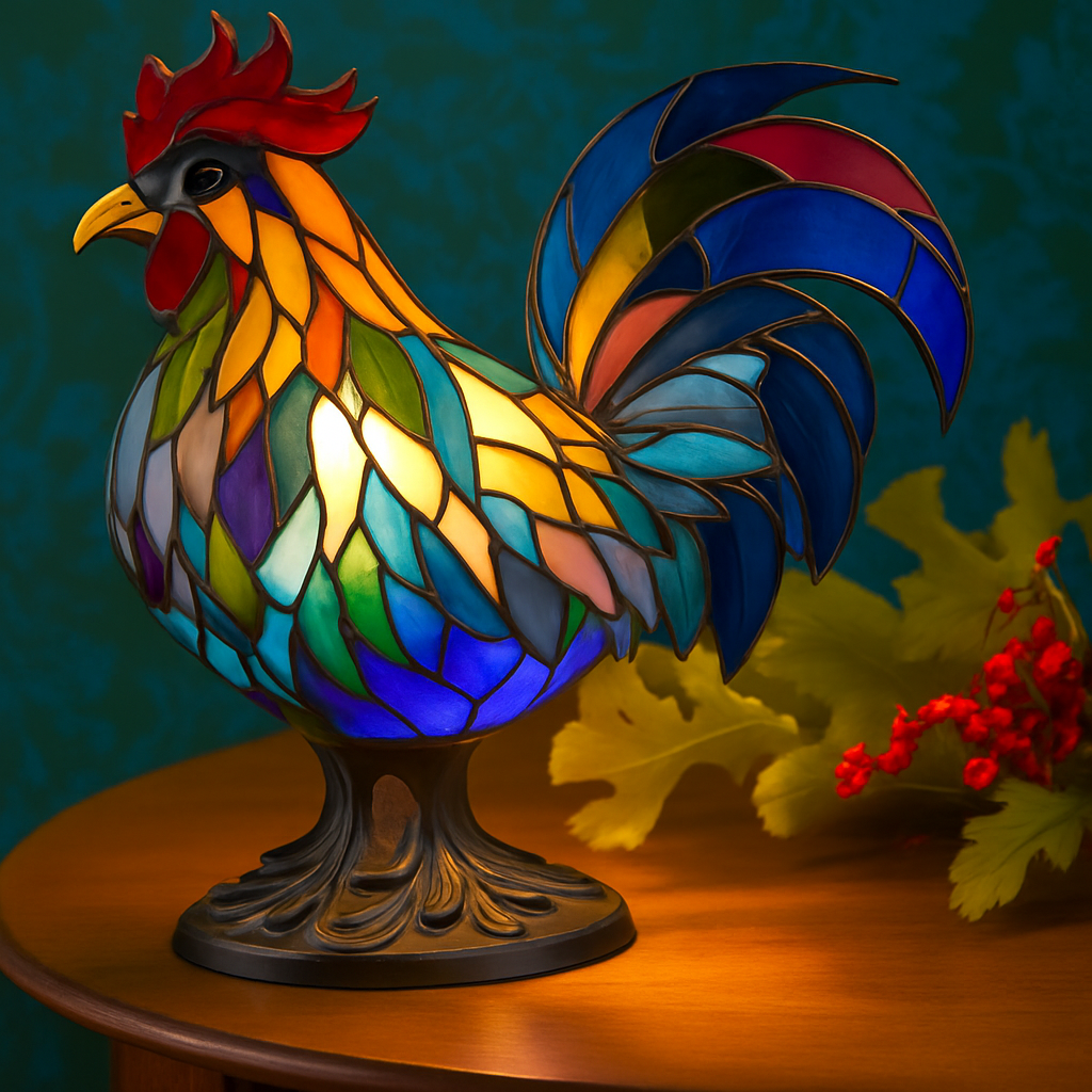 Maisone – Magical Rooster Lamp in Coloured Glass