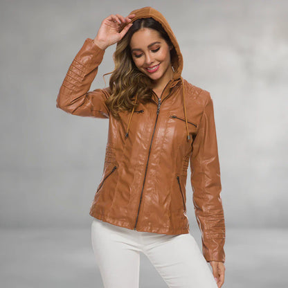 Emma | Lederjacke mit Kapuze
