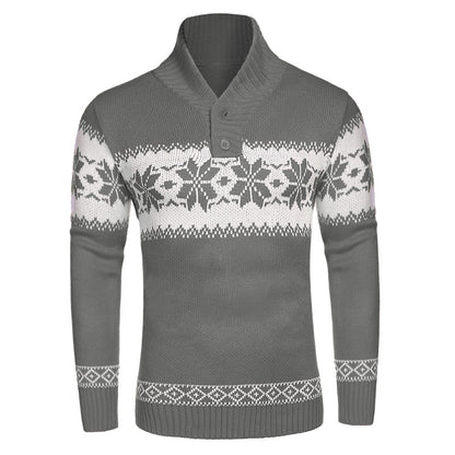 Langärmeliger Weihnachts-Jacquard-Strickpullover für Herren